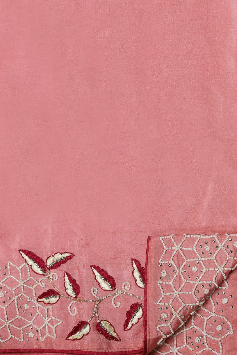 Gorgeous pink floral embroidered saree
