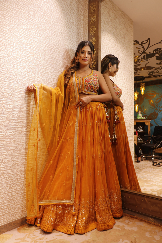 Beautiful Orange Floral Lehenga - Perfect for Weddings and Festive Occasions
