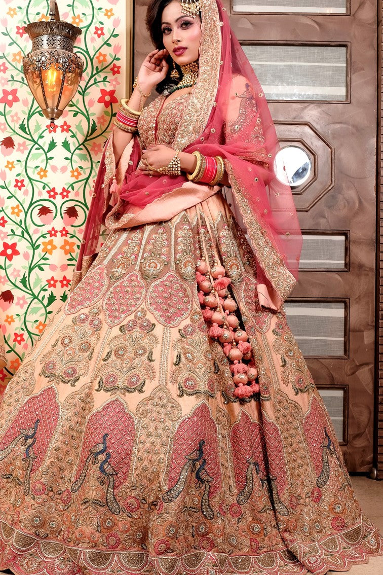Beautiful Peach Color Bridal Embroidered Lehanga