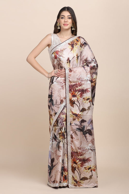 Gorgeous cream color digital print saree