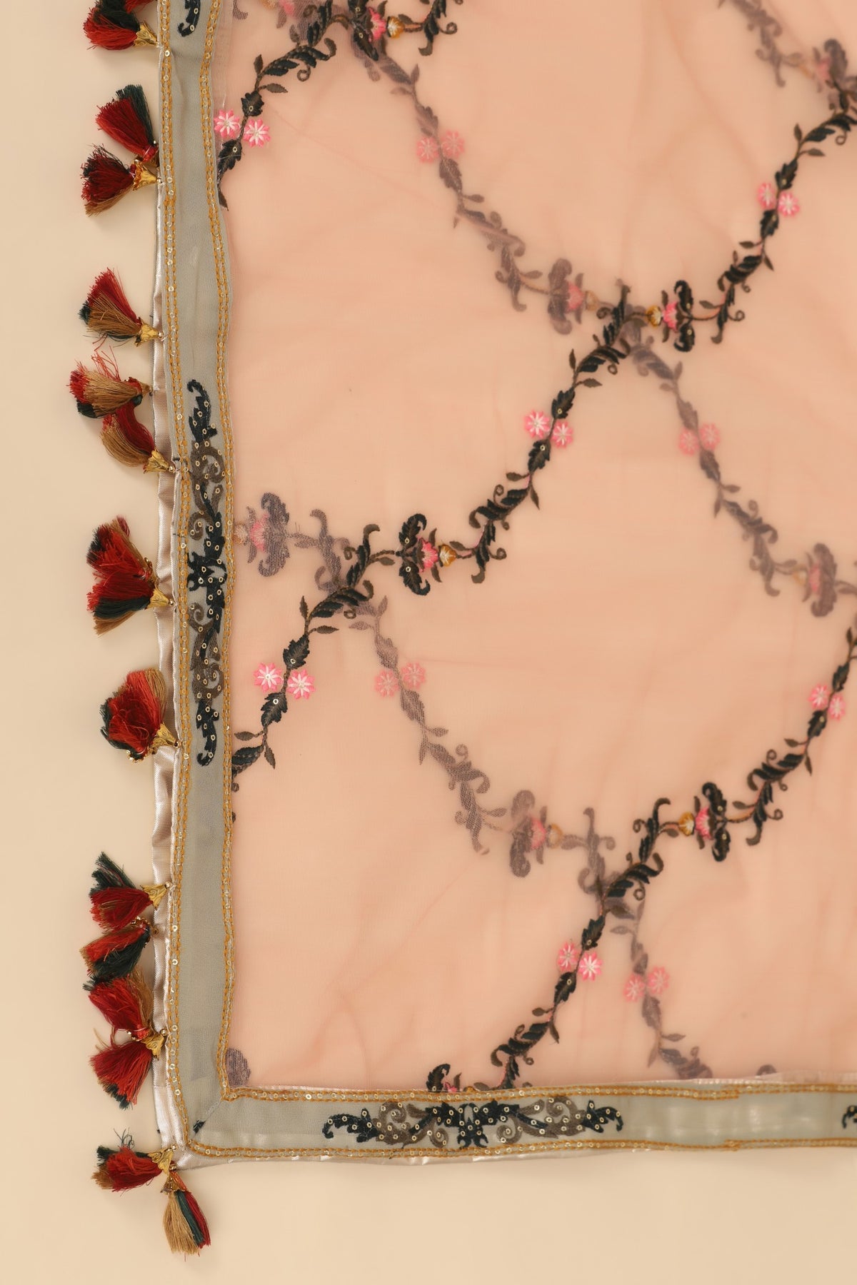 Beautiful light green floral motif embroidered lehanga