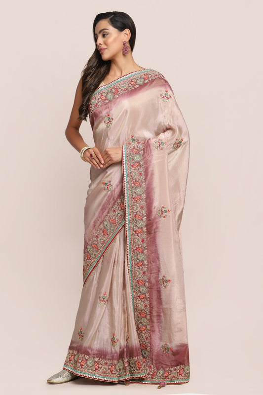 Beautiful beige color shaded embroidered saree