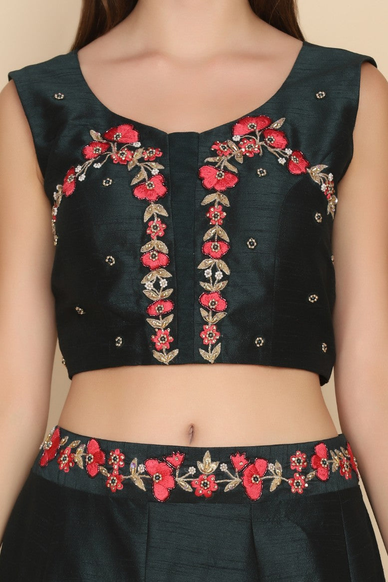 Elegant green color elephant motif embroidered lehanga