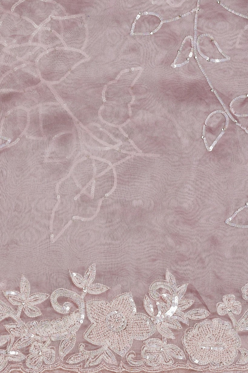 Beautiful rose pink color floral motif embroidered saree