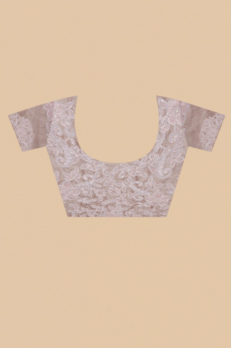 Beautiful rose pink color floral motif embroidered saree