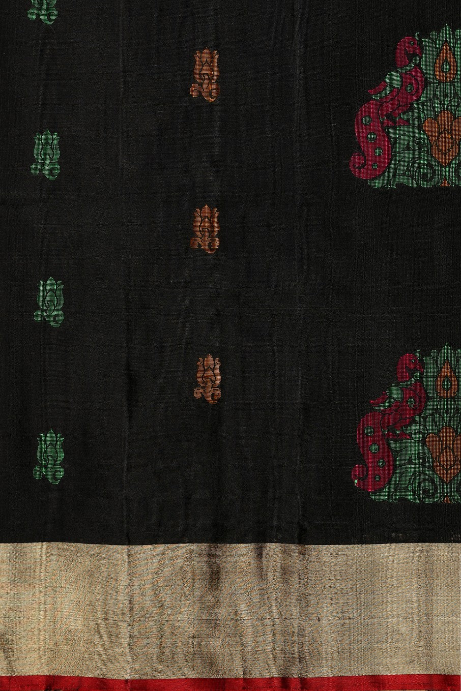 Classic black color floral motif woven saree