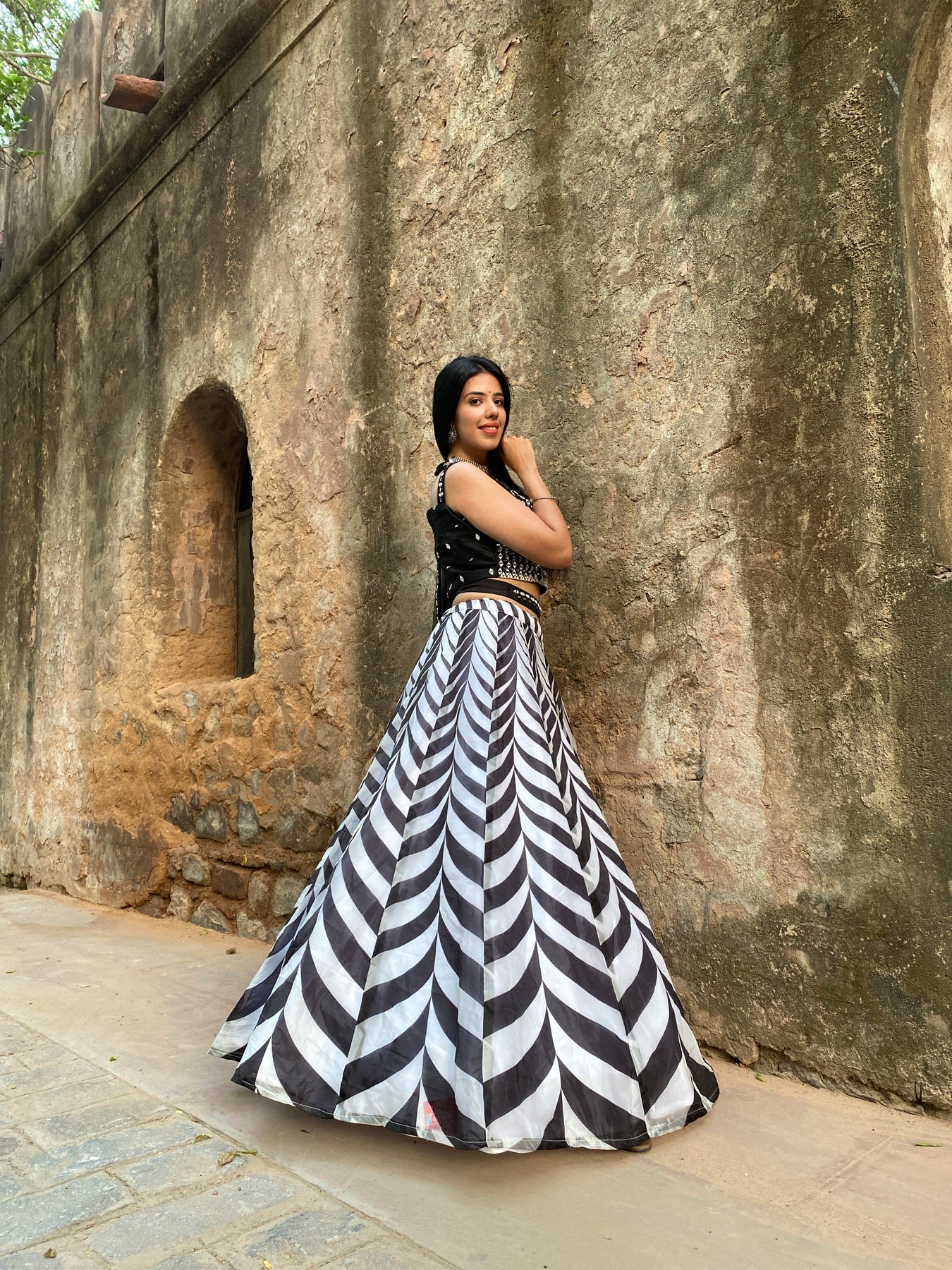 Beautiful black and white embroidered lehanga