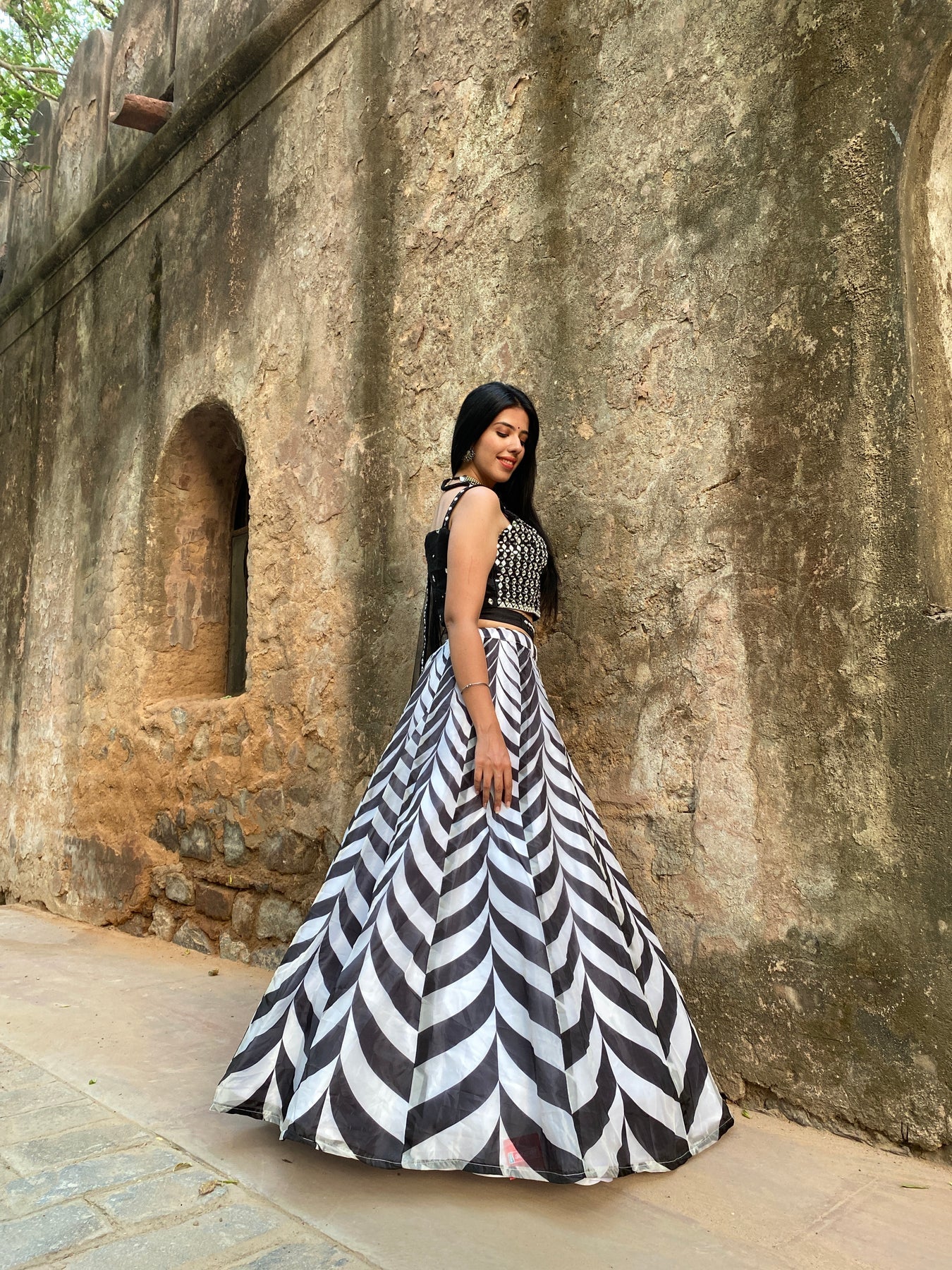 Beautiful black and white embroidered lehanga