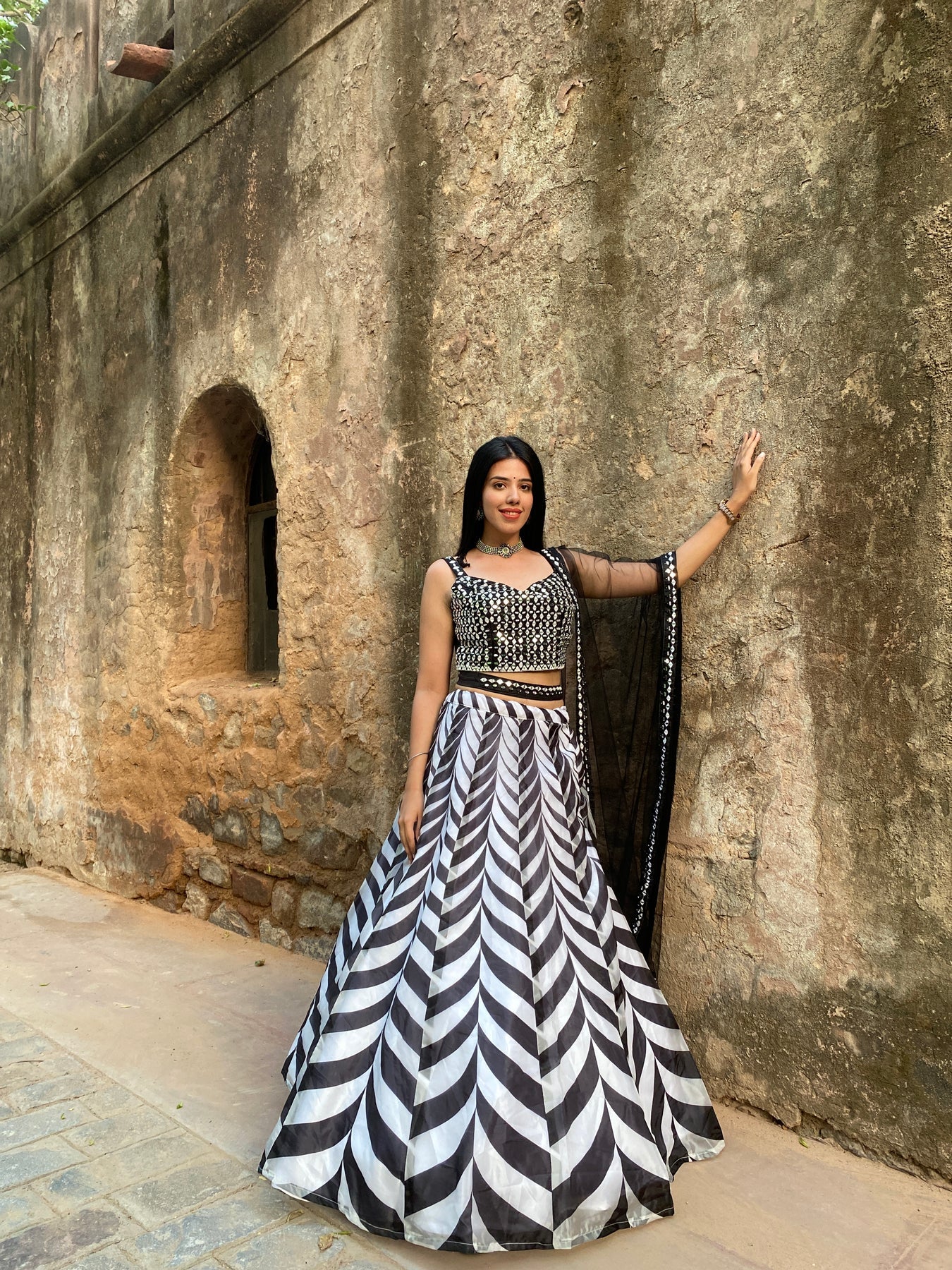 Beautiful black and white embroidered lehanga