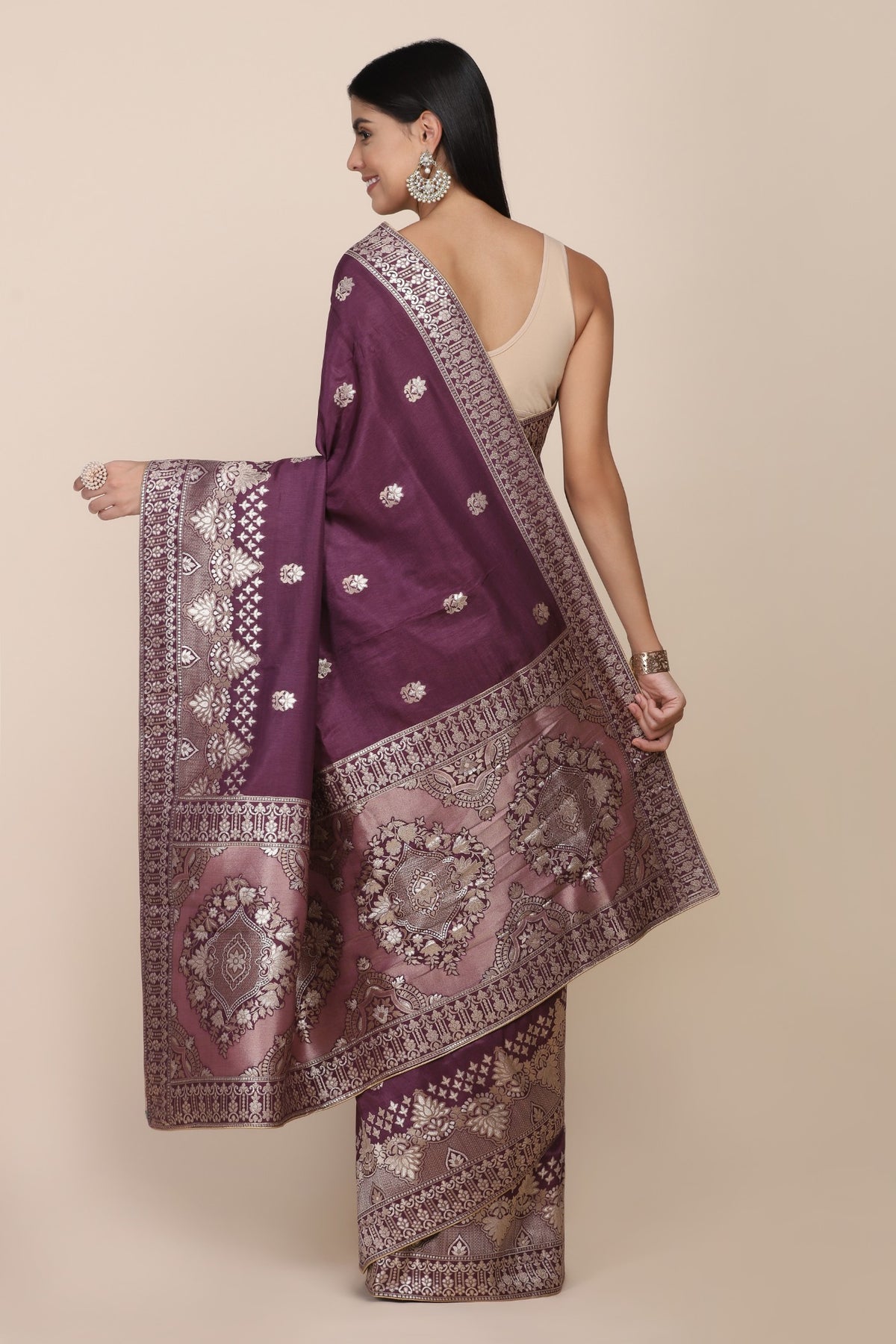 Adorable purple color floral motif woven saree