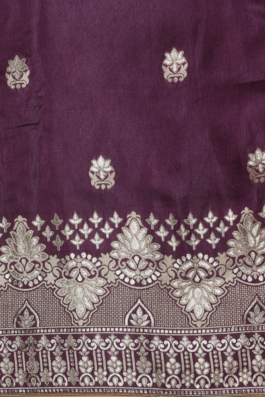 Adorable purple color floral motif woven saree