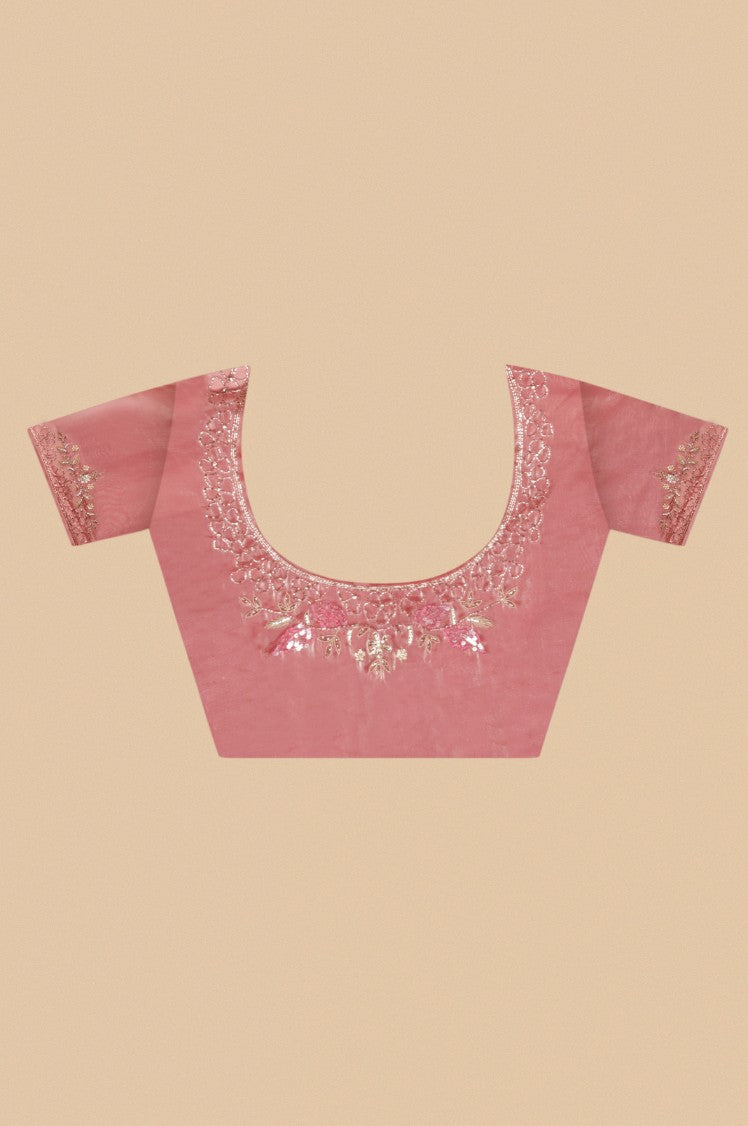 Gorgeous pink color floral motif embroidered saree