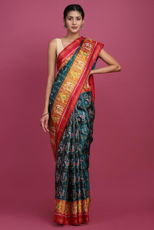 Green woven patola saree with blouse