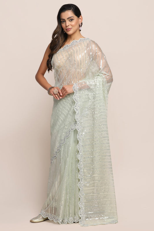 Gorgeous geometrical motif embroidered saree