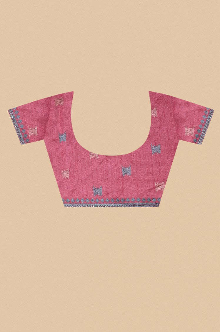 Stylish bluish grey color geometric motif woven saree