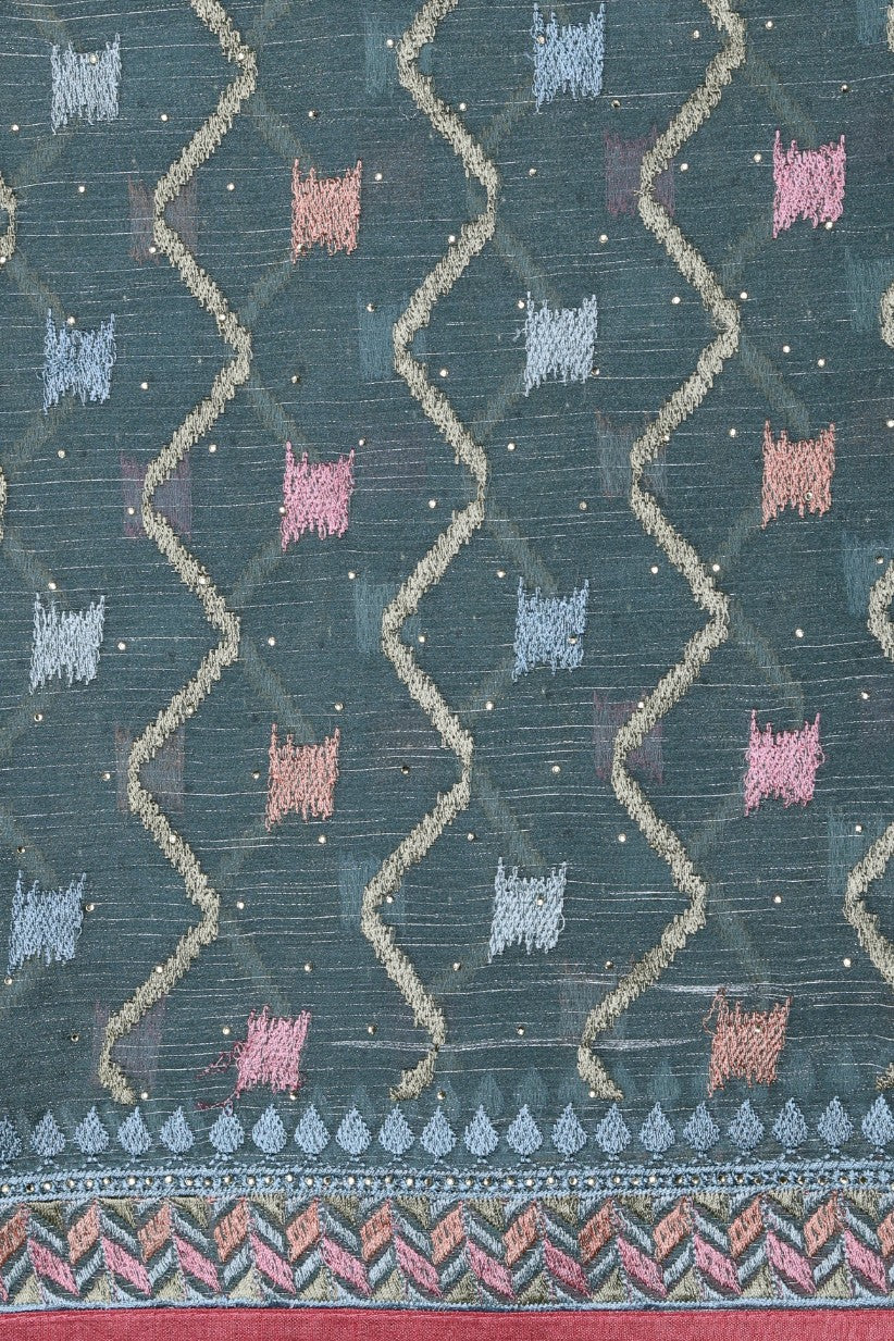 Stylish bluish grey color geometric motif woven saree