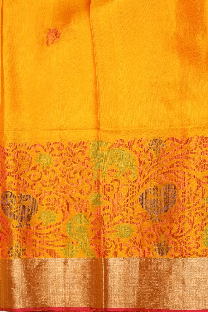 Adorable yellow color floral motif woven saree