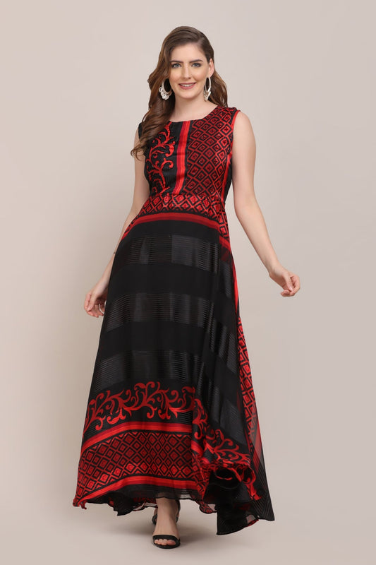 Beautiful red and black color geometrical motif printed kurti