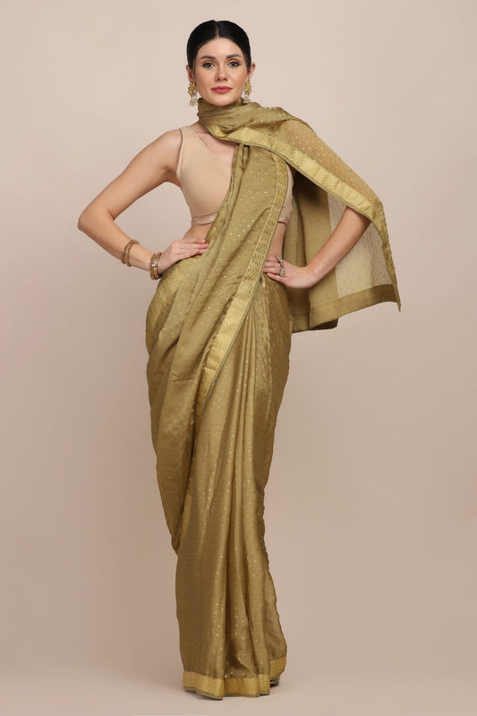 Classic green color self on self woven saree