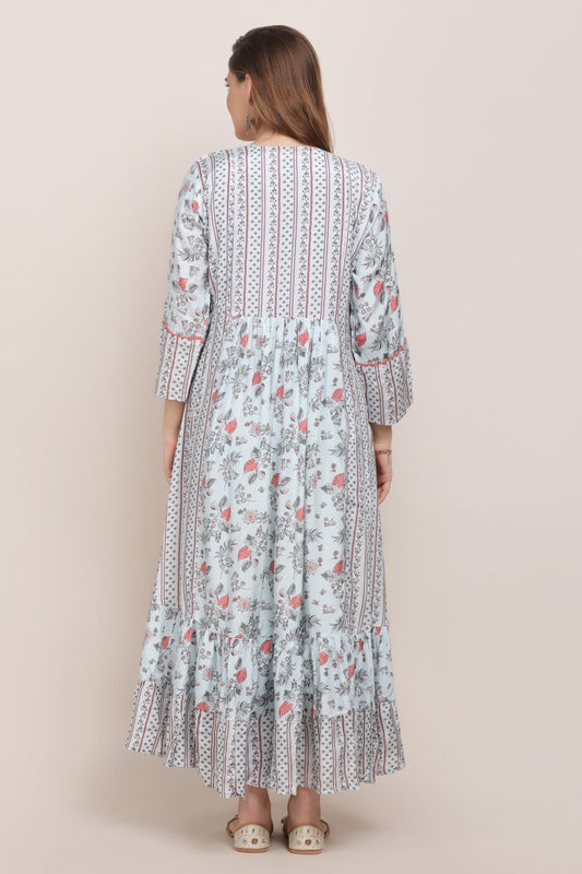 Classy Sky Blue Floral Motif Printed Kurti