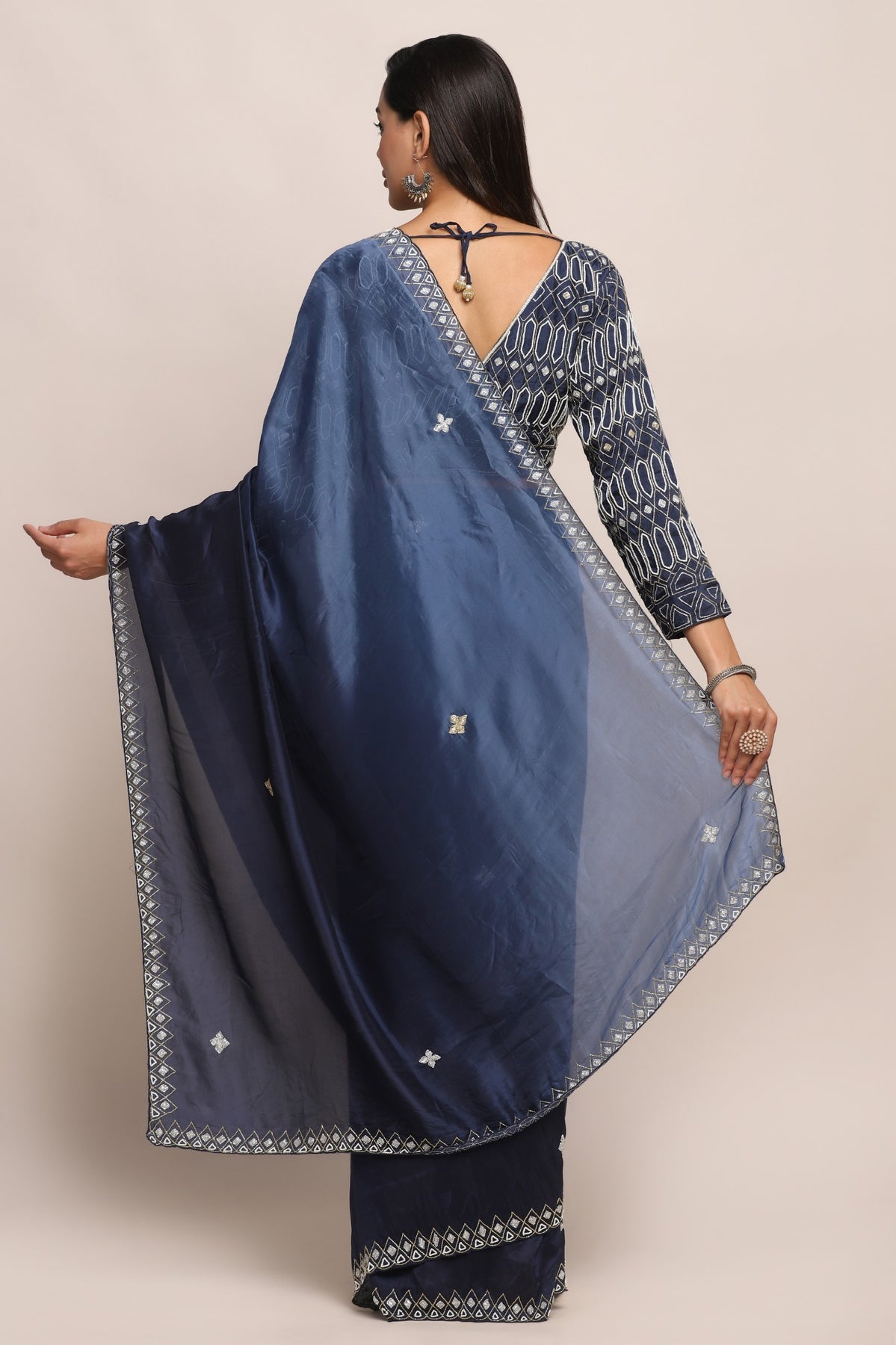Classy royal blue shaded embroidered saree