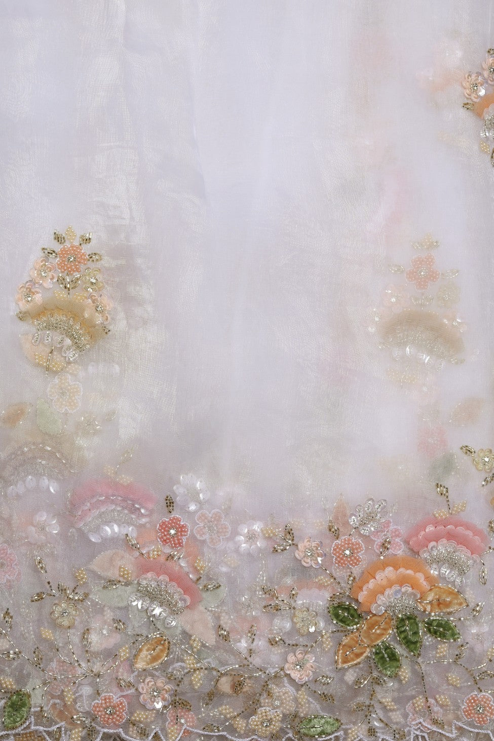 Classy white color floral embroidered saree