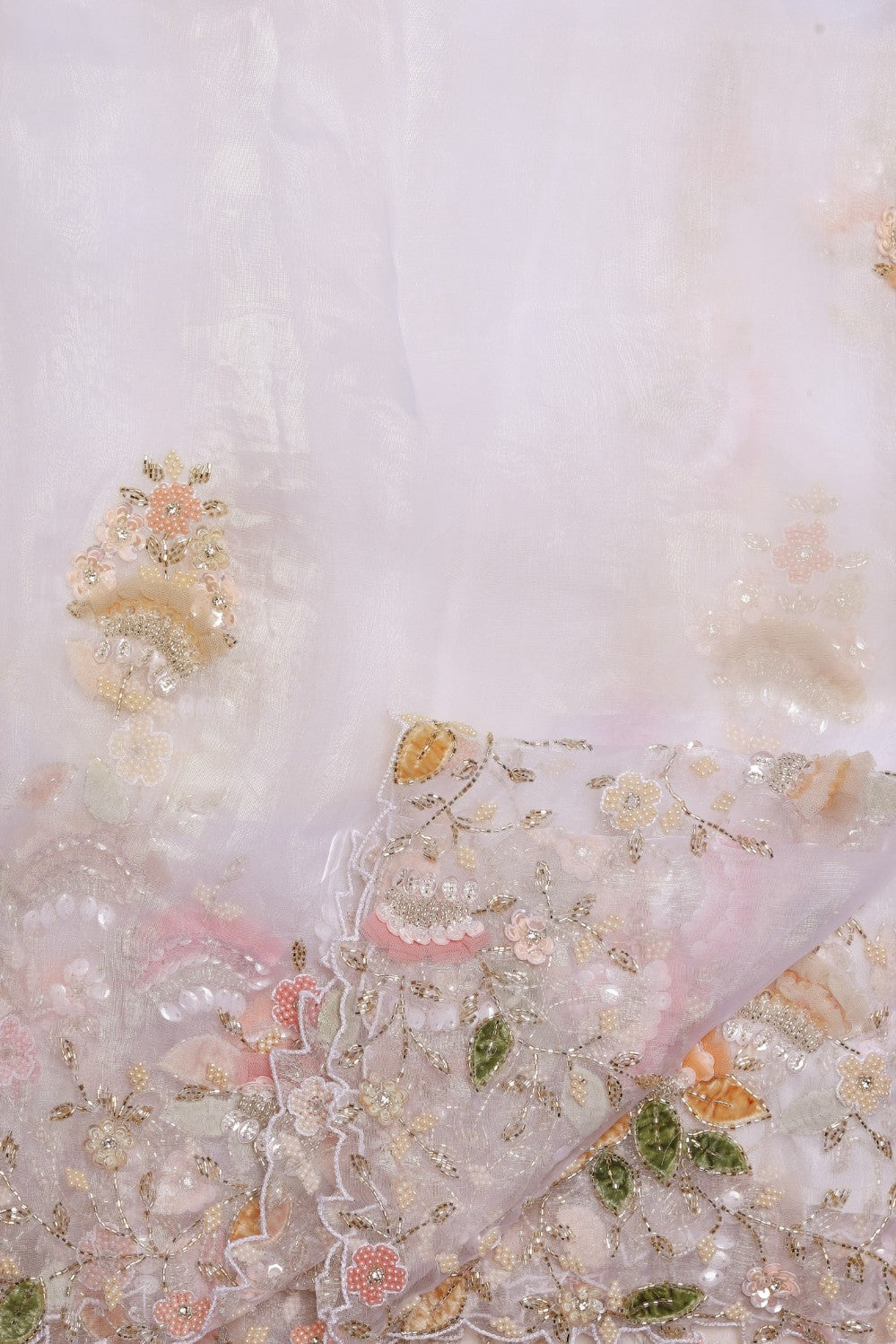 Classy white color floral embroidered saree