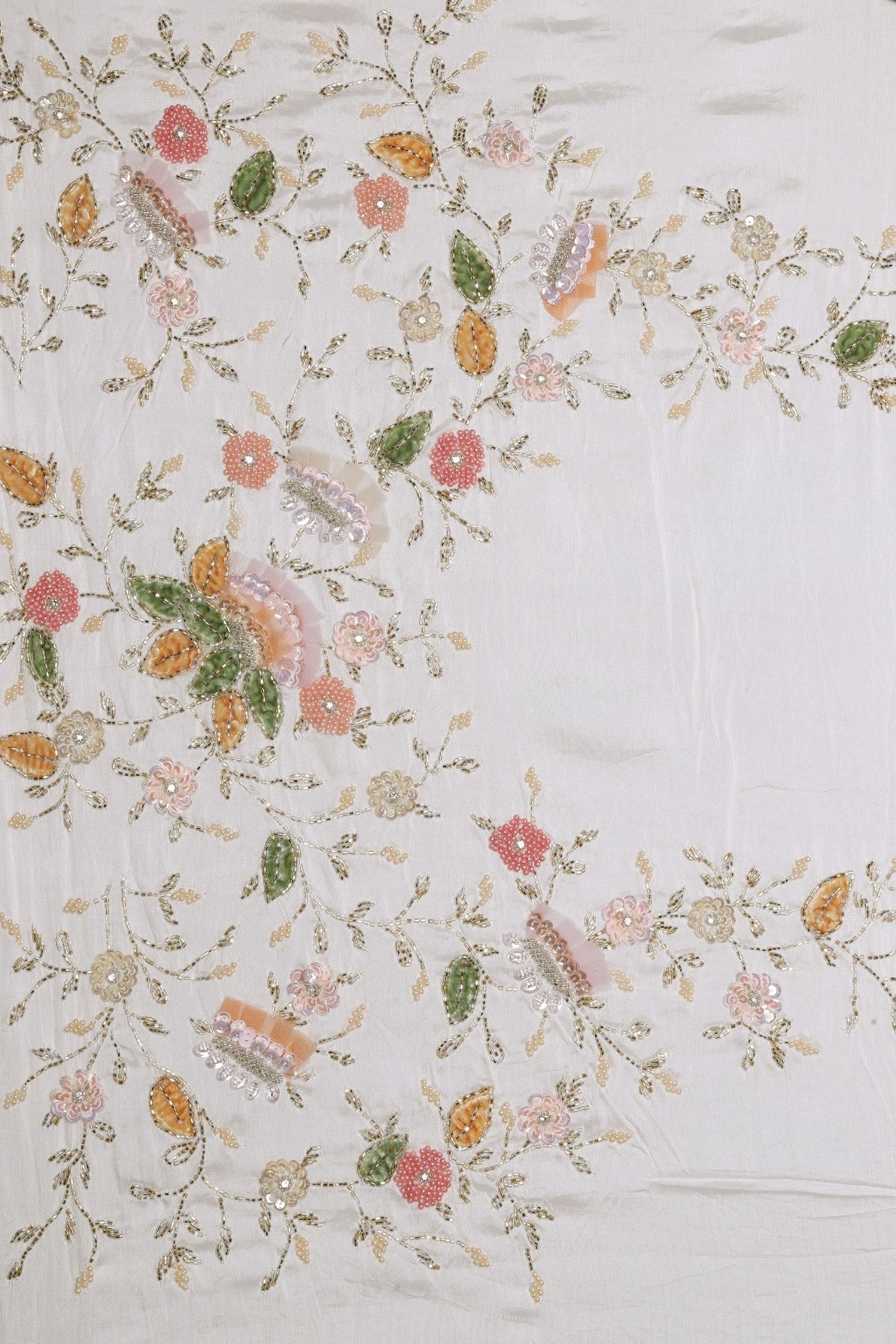 Classy white color floral embroidered saree