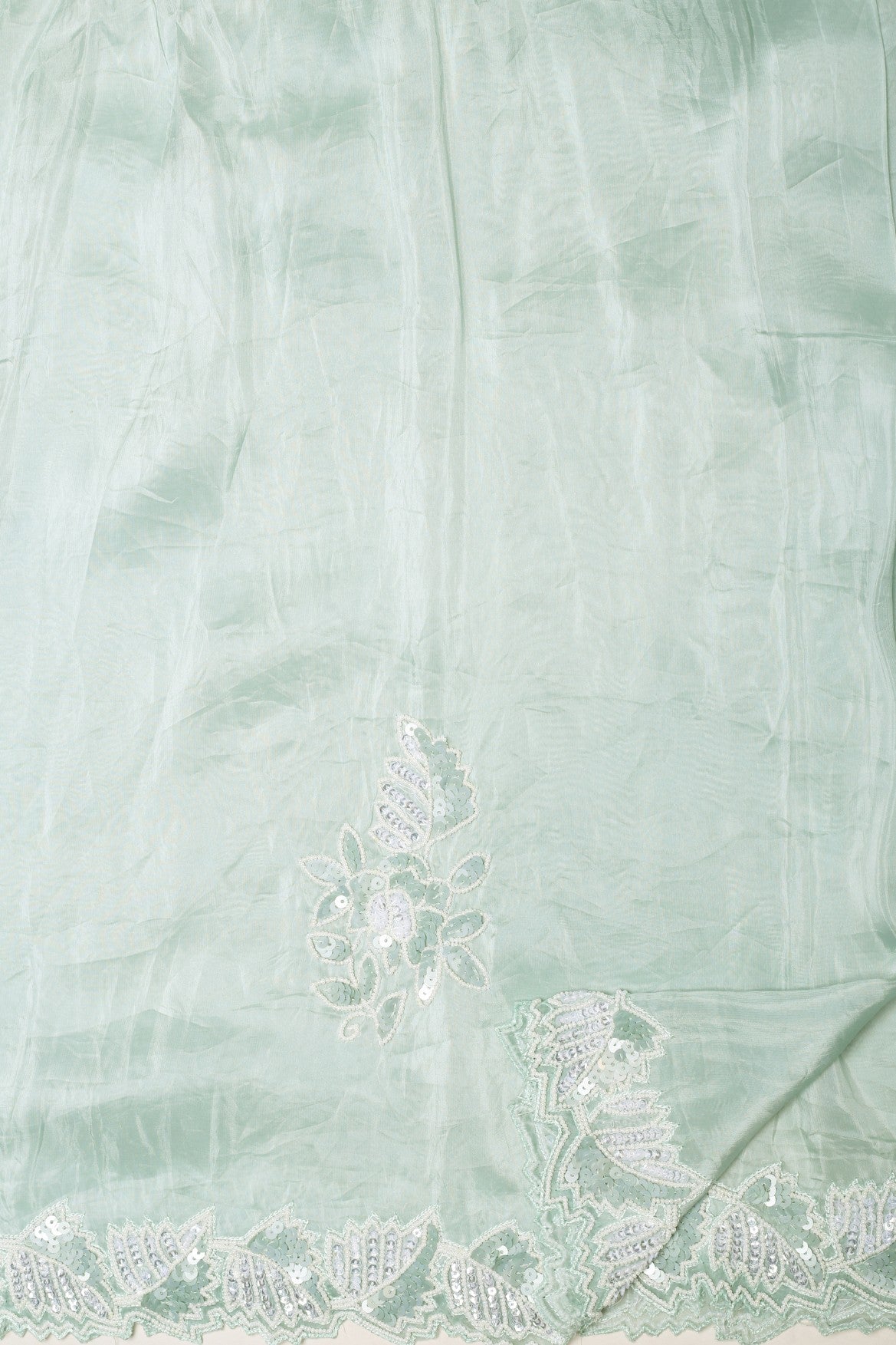 Adorable blue color floral motif embroidered saree