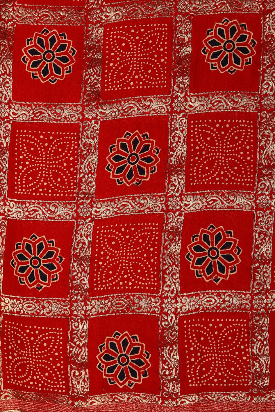 Classy red color floral motif printed saree