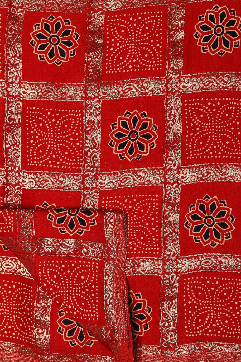 Classy red color floral motif printed saree