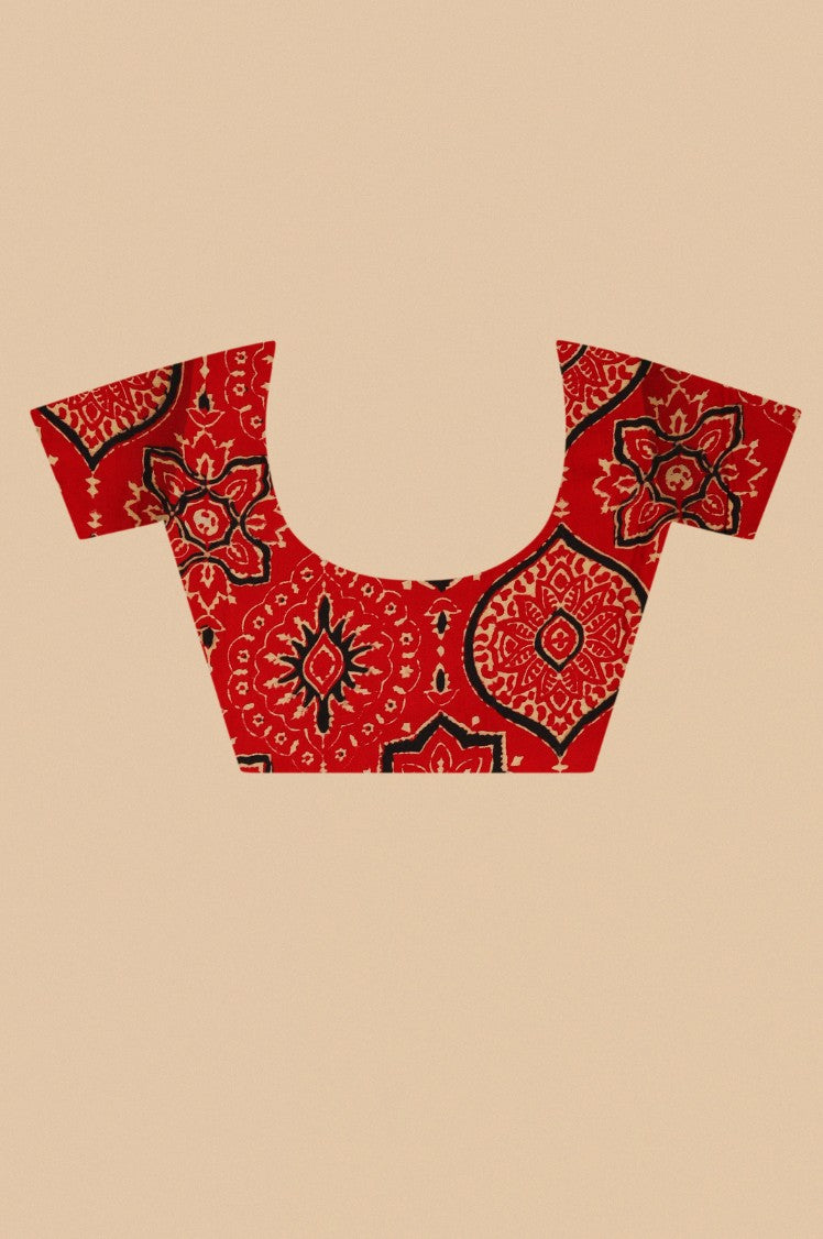 Classy red color floral motif printed saree