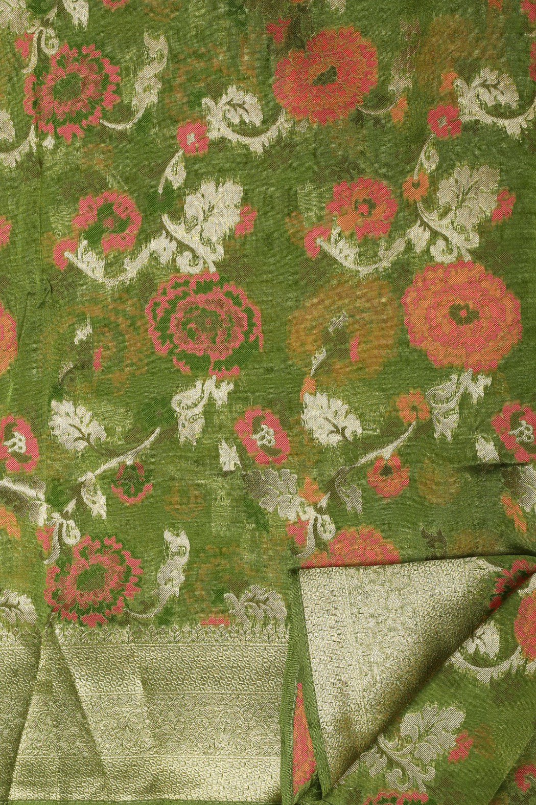 Classic green color floral motif woven saree