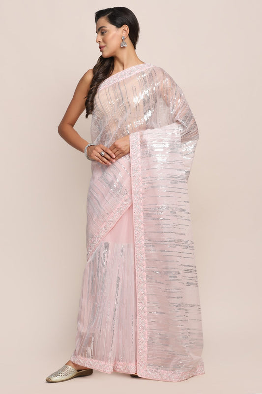 Elegant geometrical motif embroidered saree
