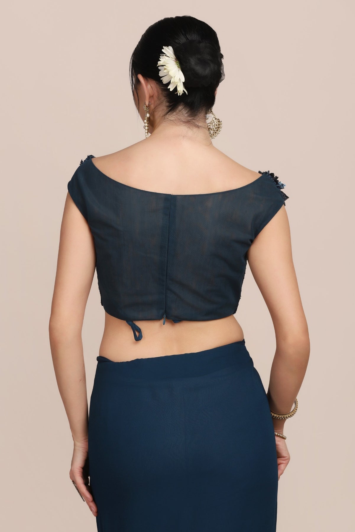 Classy Blue Color Floral Motif Embroidered Saree