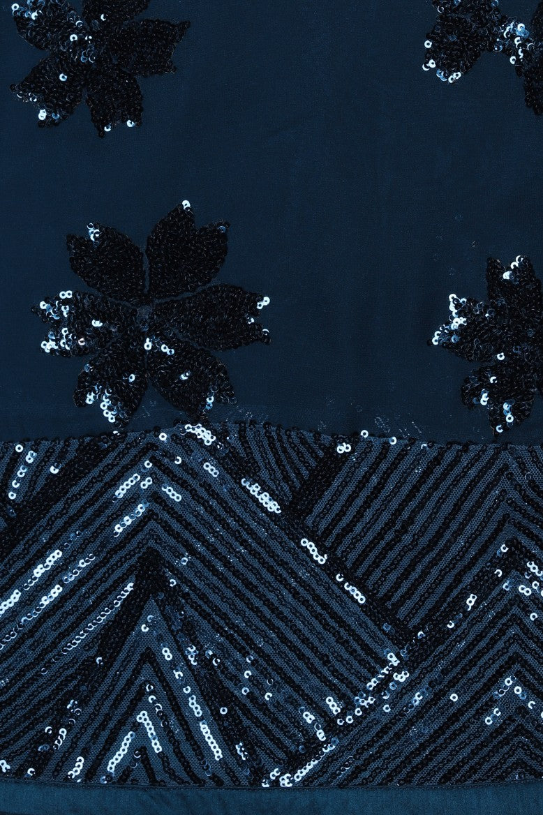 Classy Blue Color Floral Motif Embroidered Saree