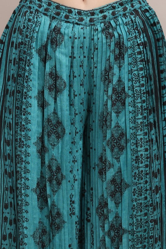 Classy Bottle Green Color Floral Motif Printed Palazzo Set