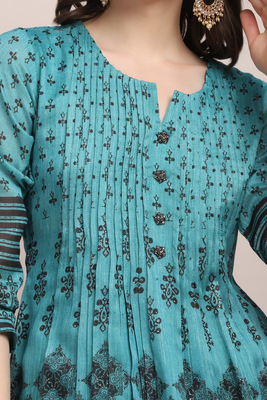 Classy Bottle Green Color Floral Motif Printed Palazzo Set