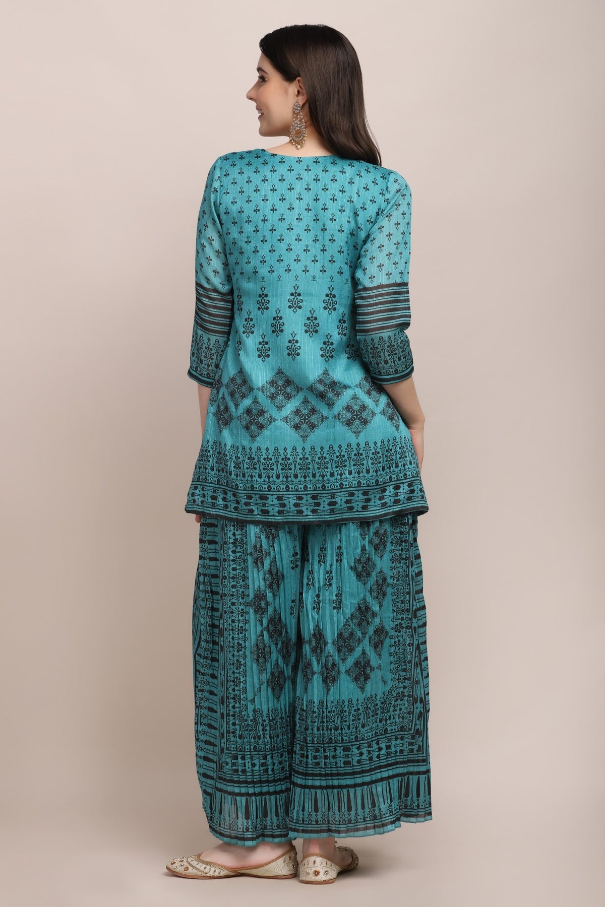 Classy Bottle Green Color Floral Motif Printed Palazzo Set