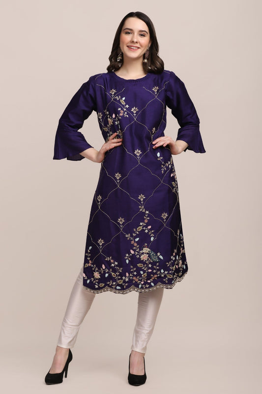 Gorgeous purple color peacock motif embroidered kurti