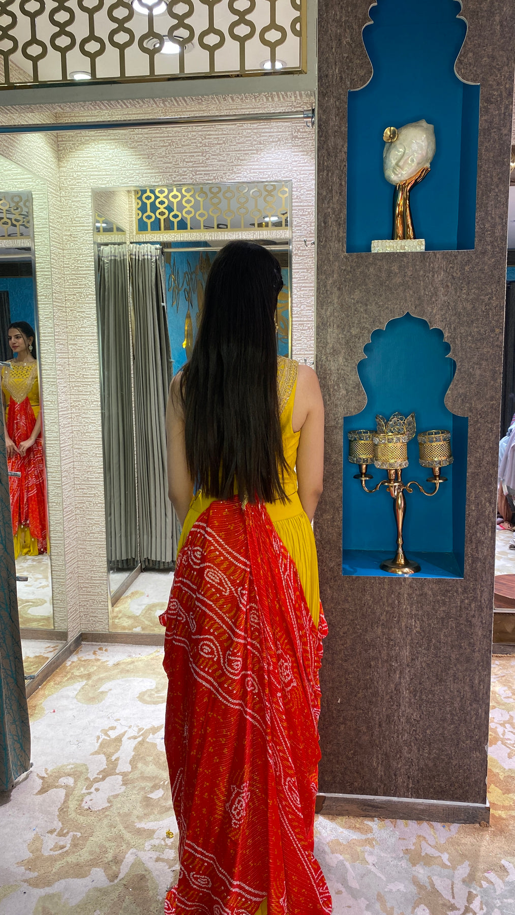 Beautiful yellow color floral motif embroidered crop top set