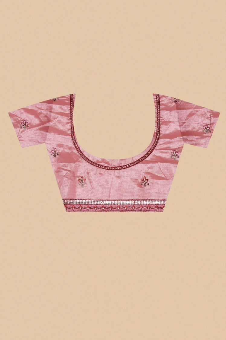 Adorable onion pink color floral motif embroidered saree