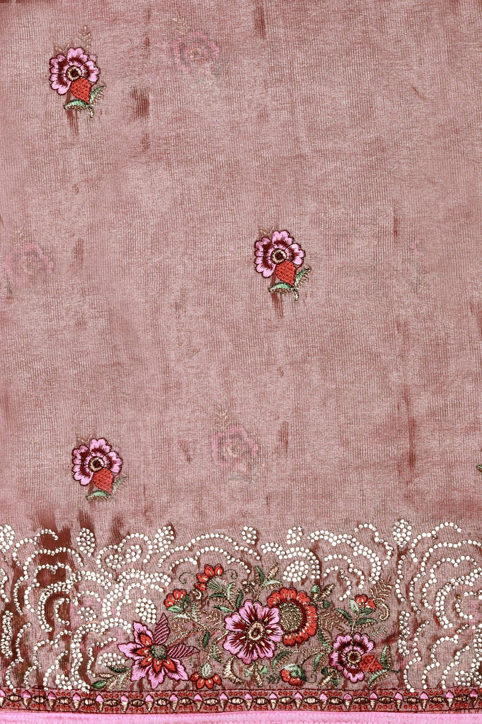 Adorable onion pink color floral motif embroidered saree