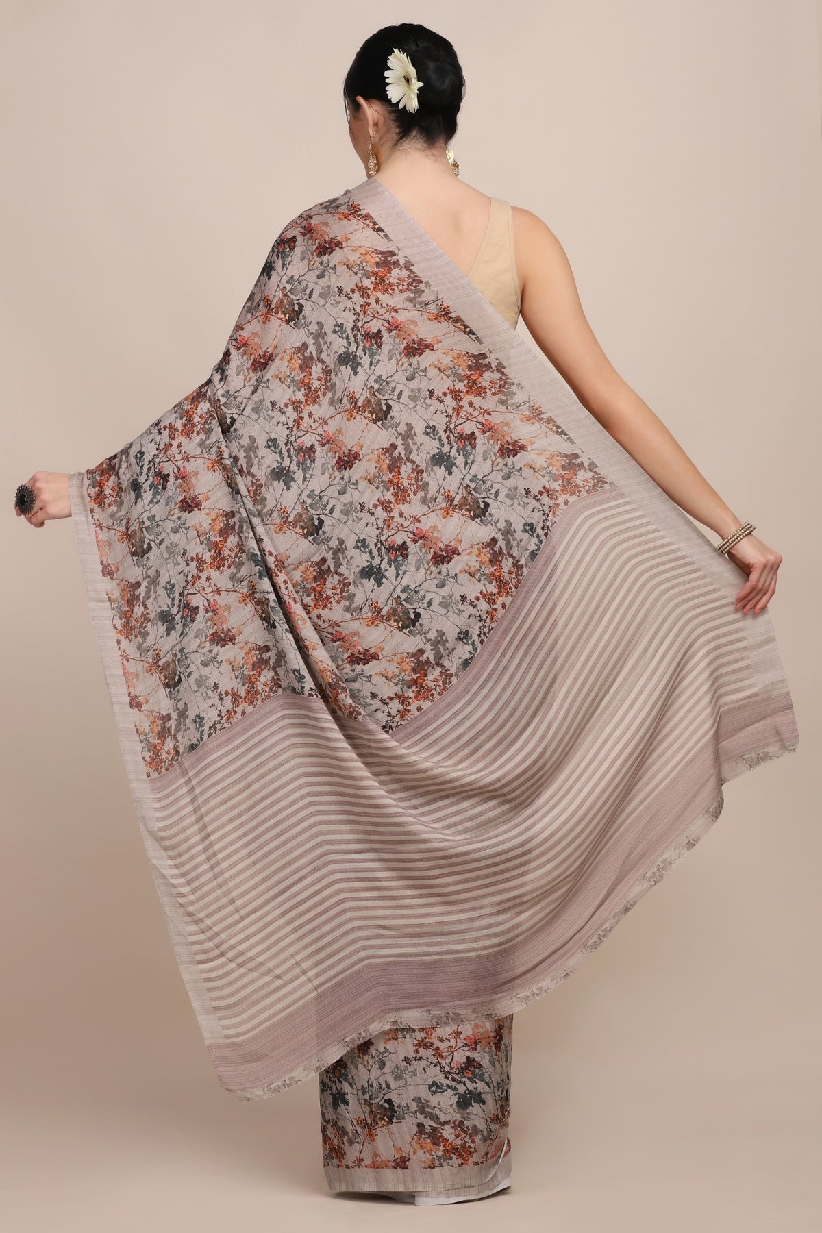 Beautiful grey color floral printed saree
