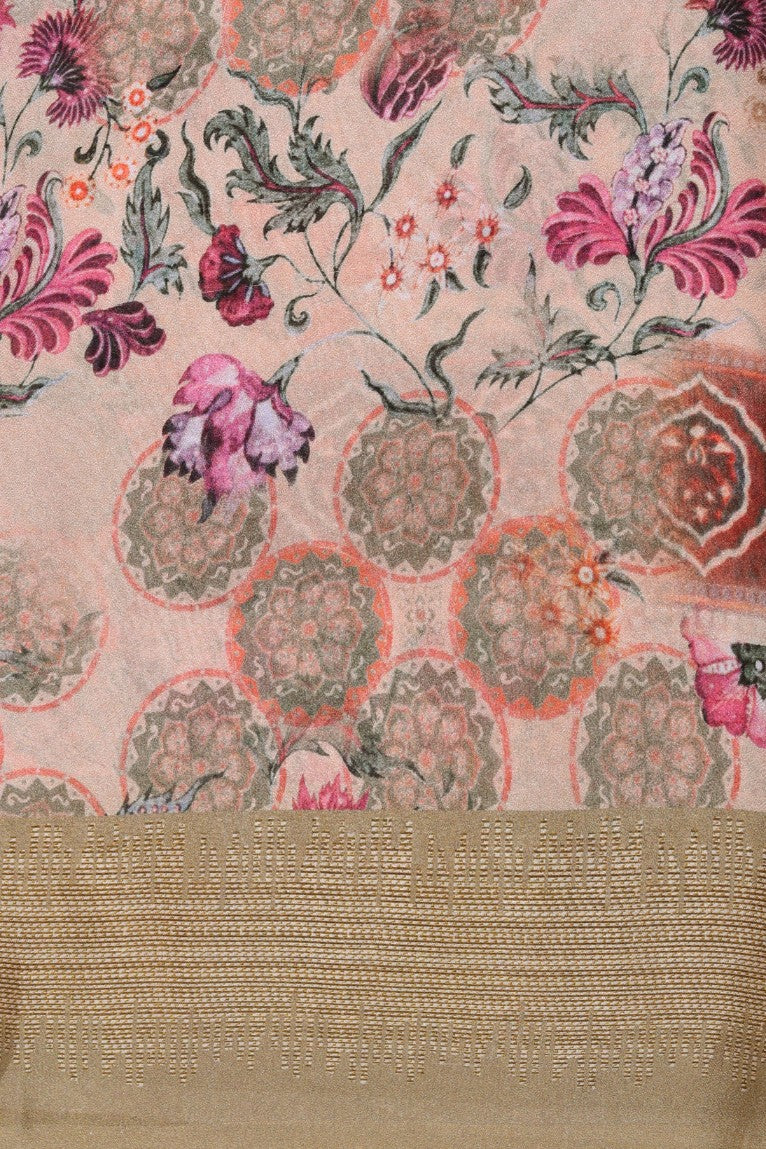 Beautiful beige color floral printed saree