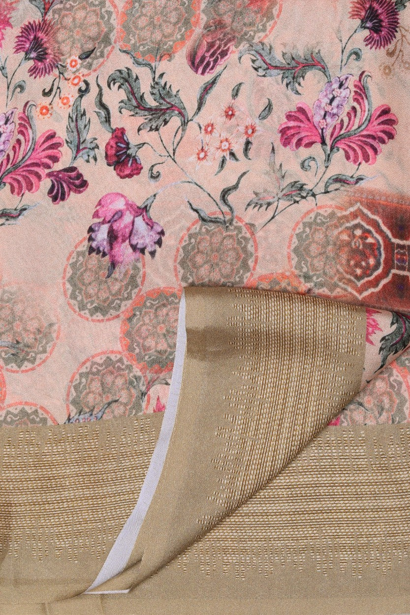 Beautiful beige color floral printed saree