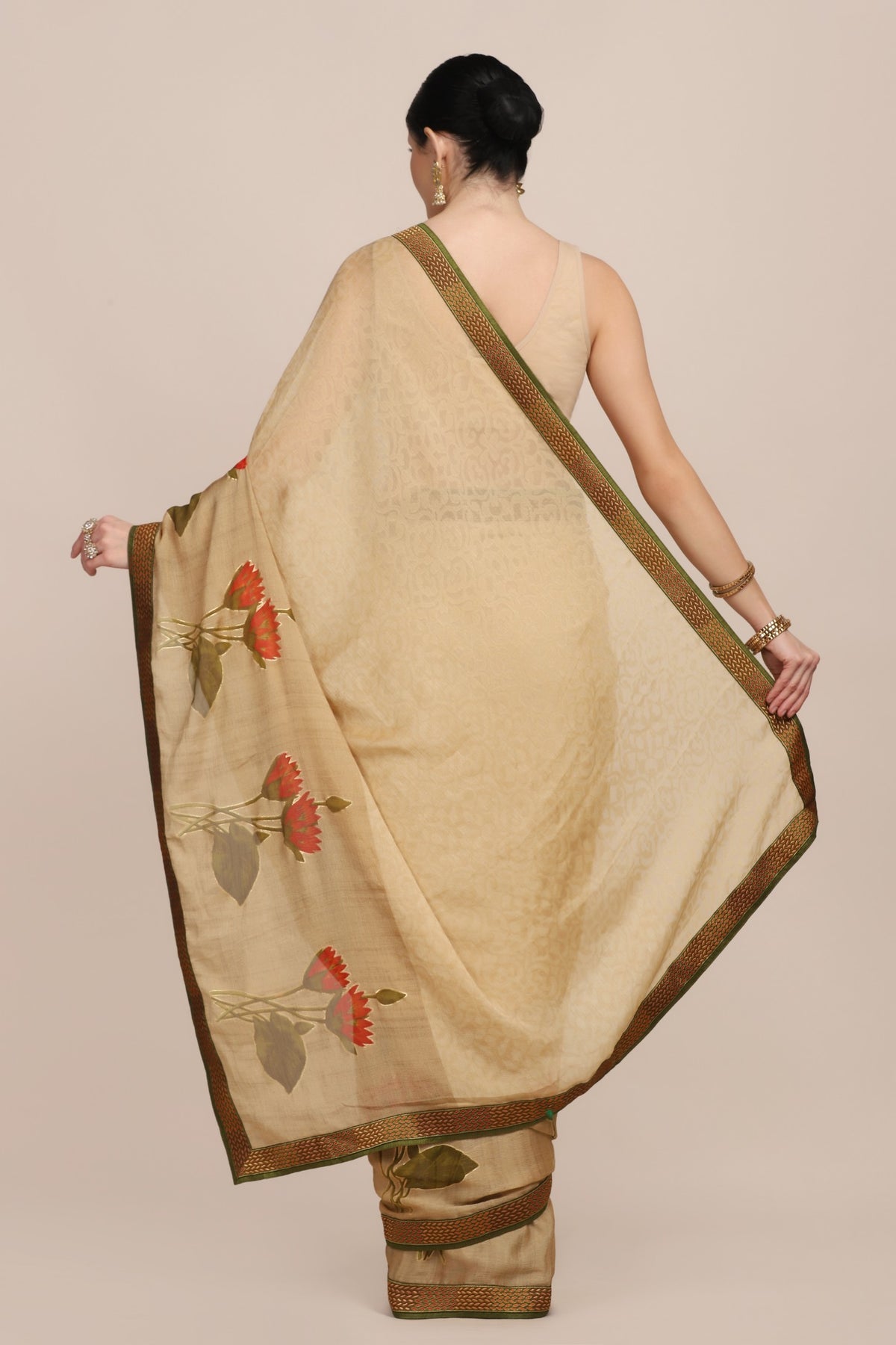 Classy brown color floral motif printed saree