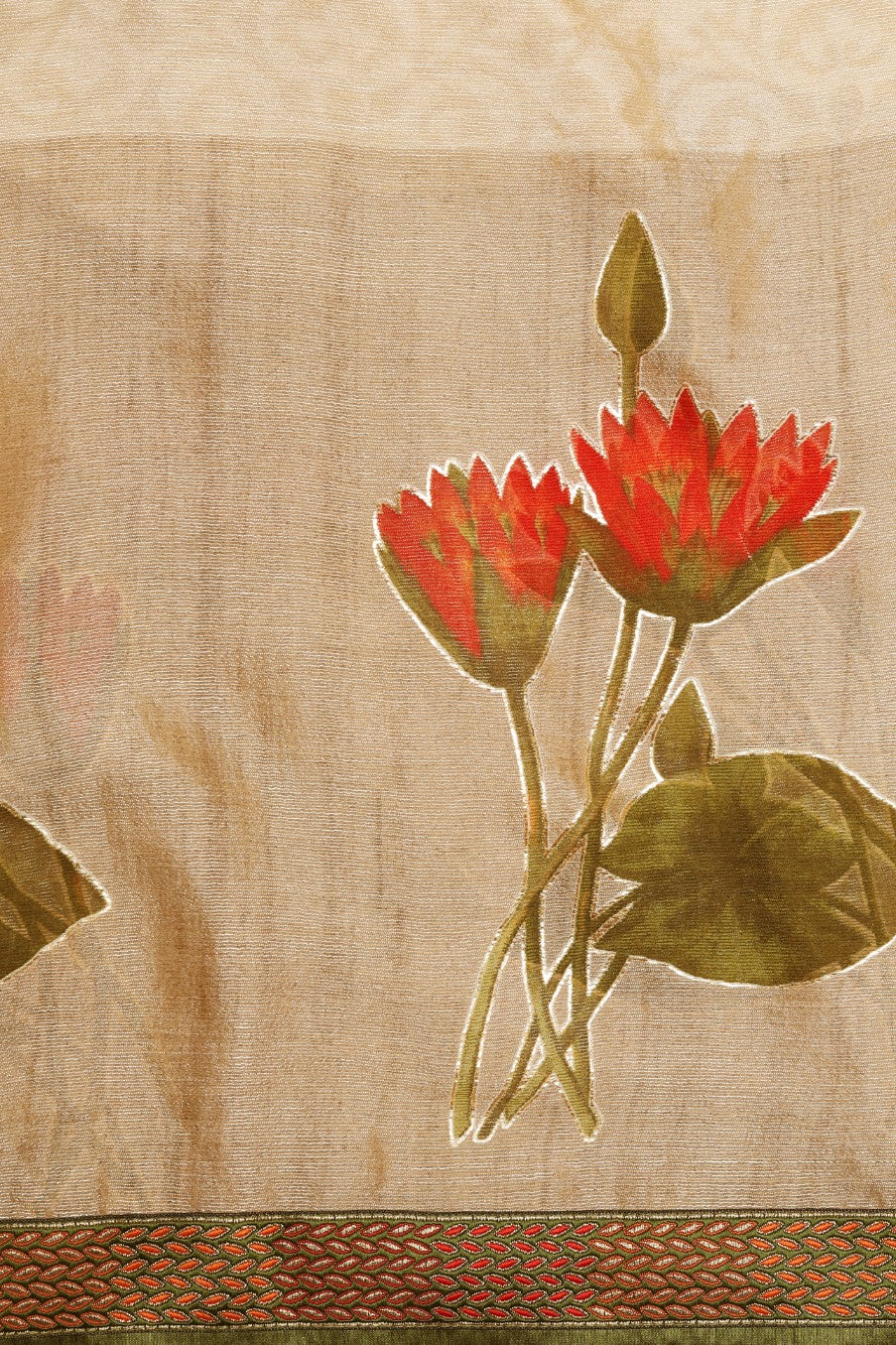 Classy brown color floral motif printed saree