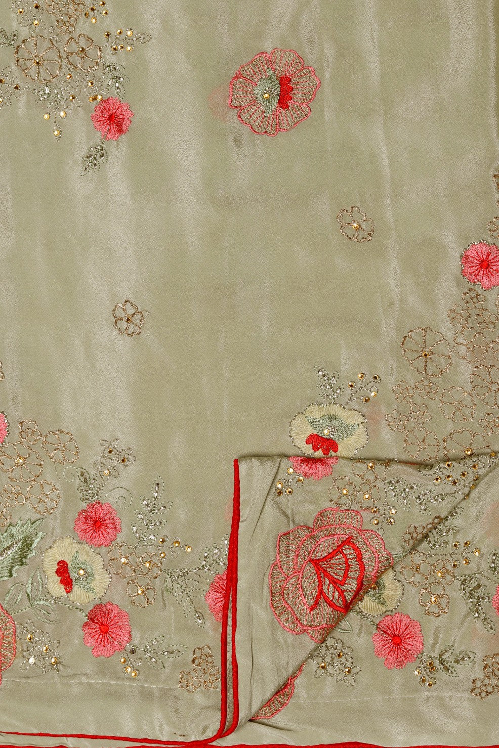 Adorable green color floral motif embroidered saree