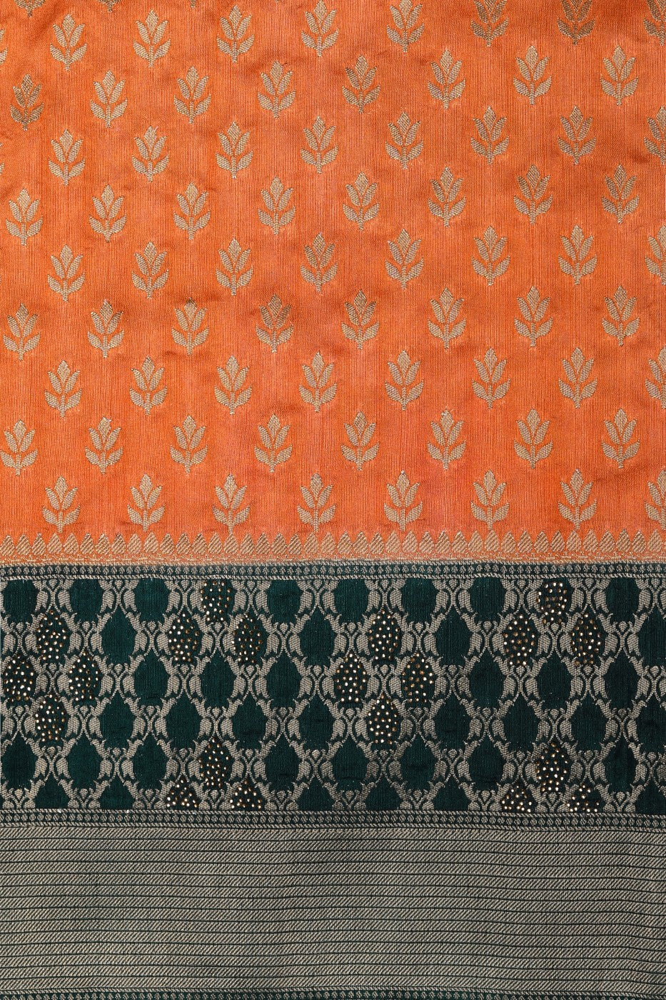 Classy orange color floral motif woven saree